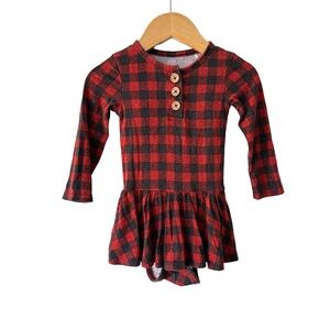 Posh Peanut Red and Black Plaid Henley Long Sleeve Twirl Baby Bodysuit 12/18m
